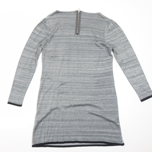 Wallis Womens Green Colourblock Acrylic A-Line Size M Round Neck Zip