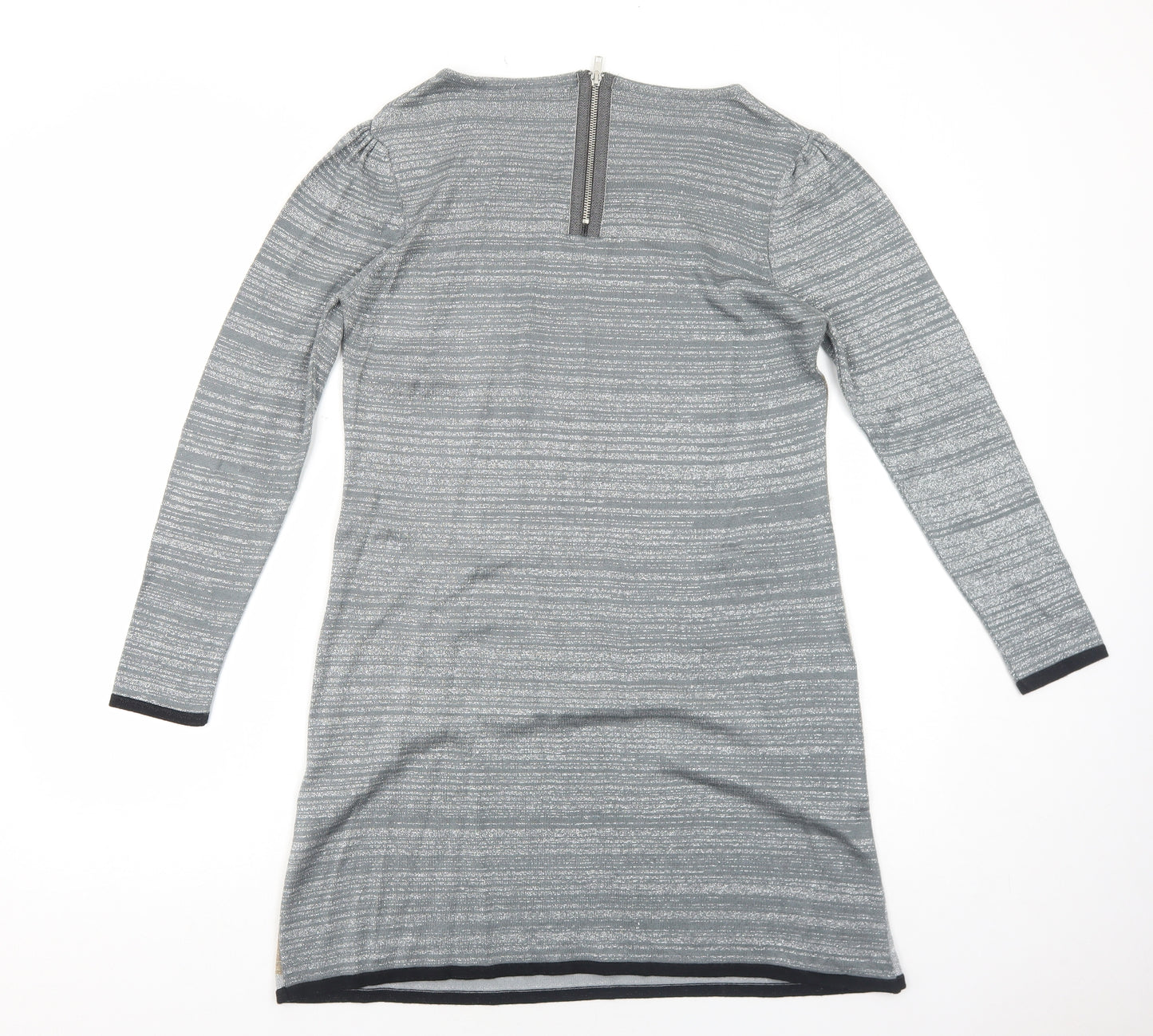 Wallis Womens Green Colourblock Acrylic A-Line Size M Round Neck Zip