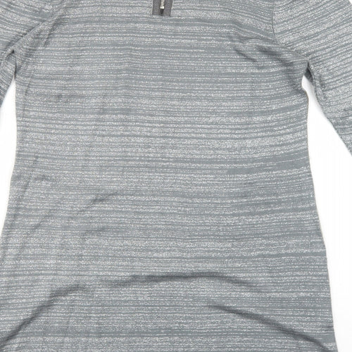 Wallis Womens Green Colourblock Acrylic A-Line Size M Round Neck Zip