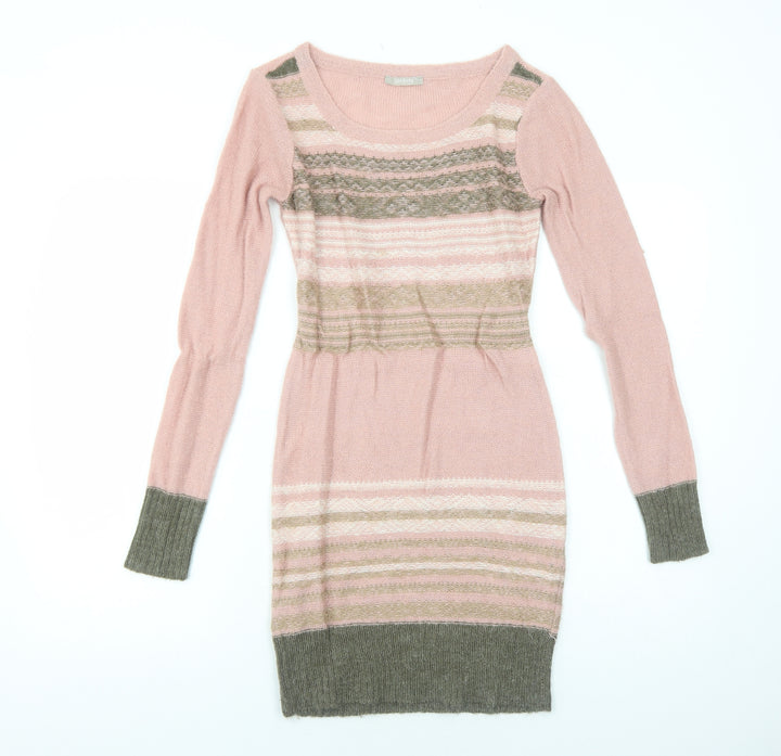 ORSAY Womens Pink Striped Polyacrylate Fibre Jumper Dress Size S Round Neck Pullover