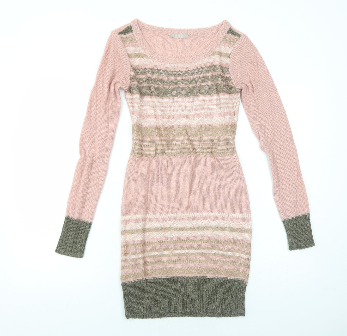 ORSAY Womens Pink Striped Polyacrylate Fibre Jumper Dress Size S Round Neck Pullover