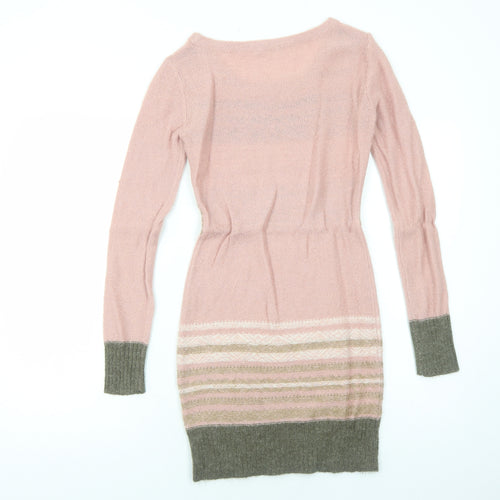 ORSAY Womens Pink Striped Polyacrylate Fibre Jumper Dress Size S Round Neck Pullover