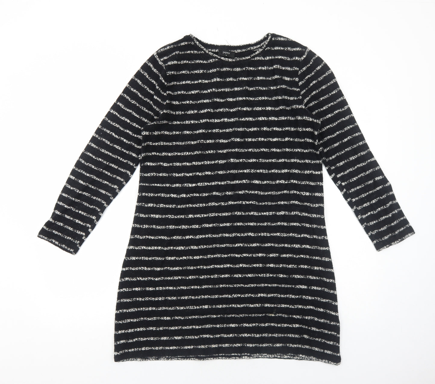 Papaya Womens Black Striped Cotton A-Line Size M Round Neck Pullover