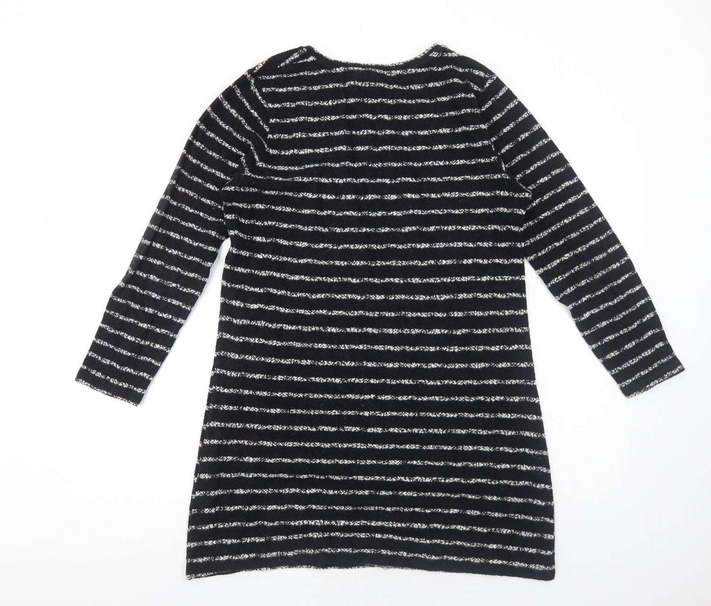 Papaya Womens Black Striped Cotton A-Line Size M Round Neck Pullover