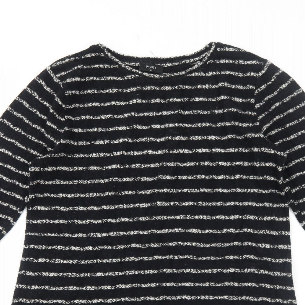 Papaya Womens Black Striped Cotton A-Line Size M Round Neck Pullover