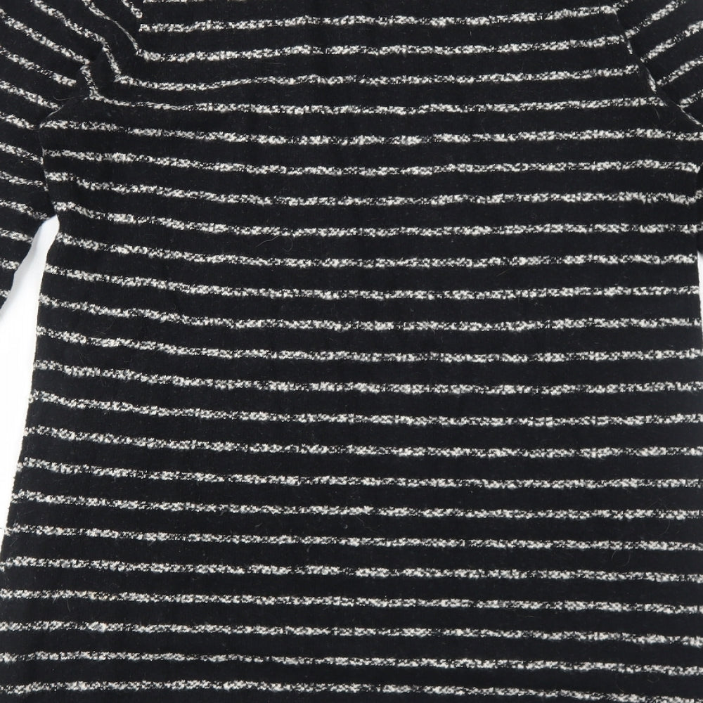 Papaya Womens Black Striped Cotton A-Line Size M Round Neck Pullover