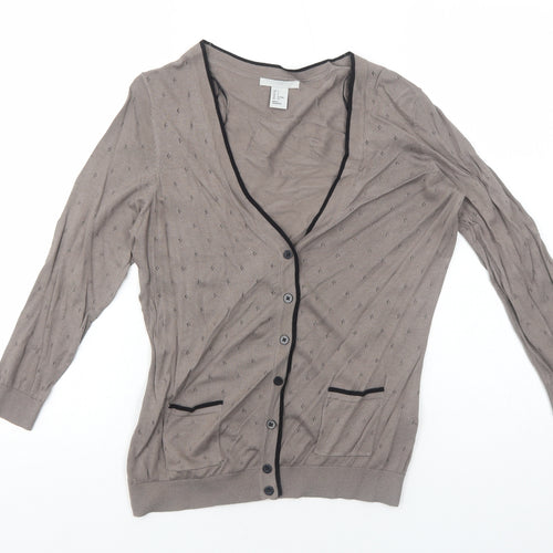 H&M Womens Brown V-Neck Cotton Cardigan Jumper Size S