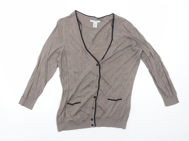 H&M Womens Brown V-Neck Cotton Cardigan Jumper Size S