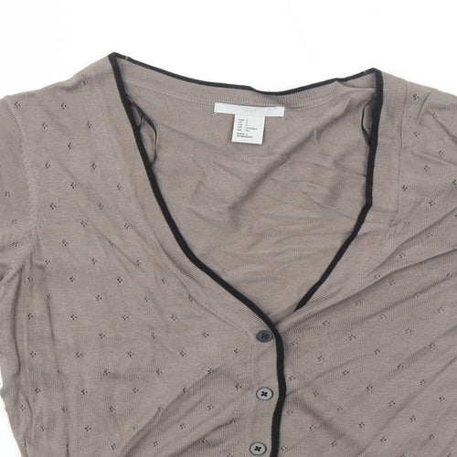 H&M Womens Brown V-Neck Cotton Cardigan Jumper Size S
