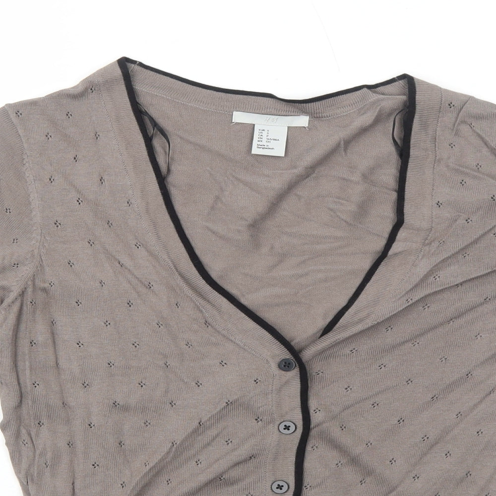 H&M Womens Brown V-Neck Cotton Cardigan Jumper Size S