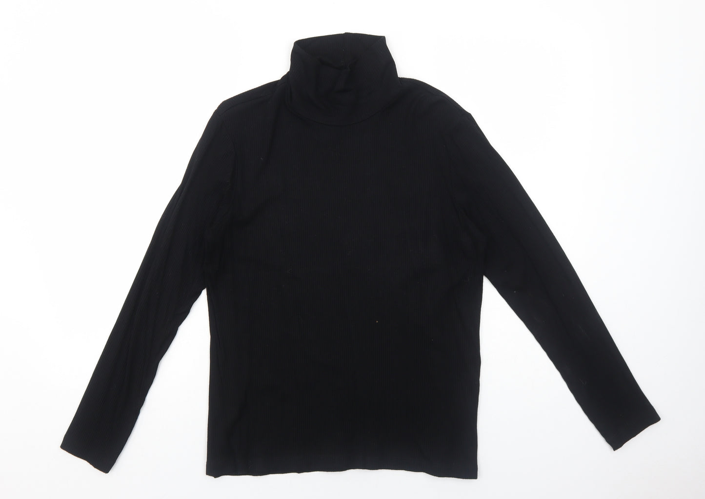 H&M Womens Black Viscose Basic Blouse Size L Roll Neck - Ribbed