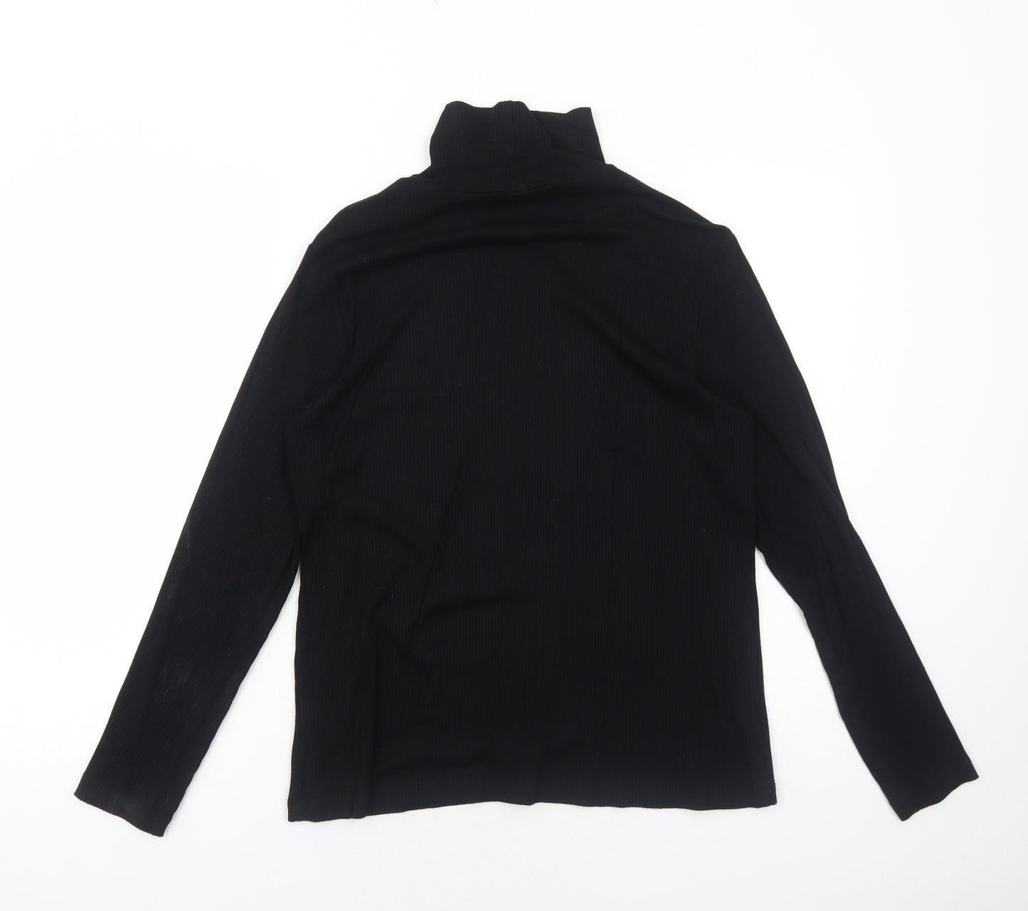 H&M Womens Black Viscose Basic Blouse Size L Roll Neck - Ribbed