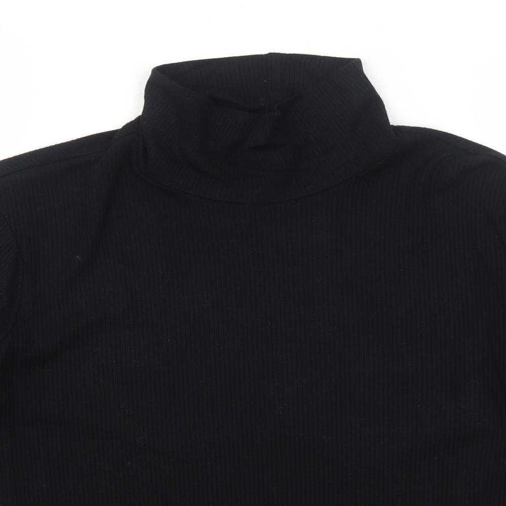 H&M Womens Black Viscose Basic Blouse Size L Roll Neck - Ribbed