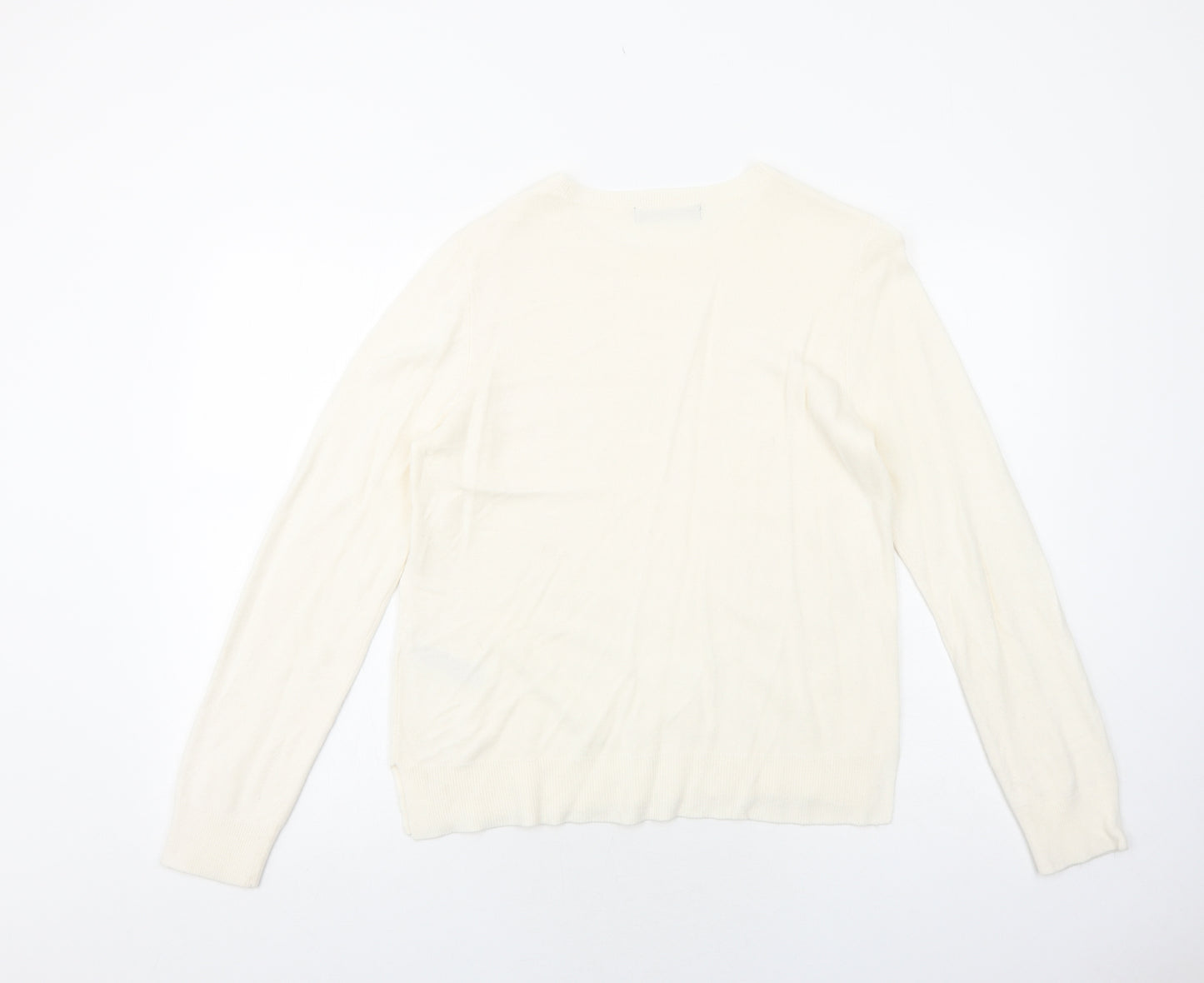 Marks and Spencer Womens Ivory Round Neck Acrylic Pullover Jumper Size 16