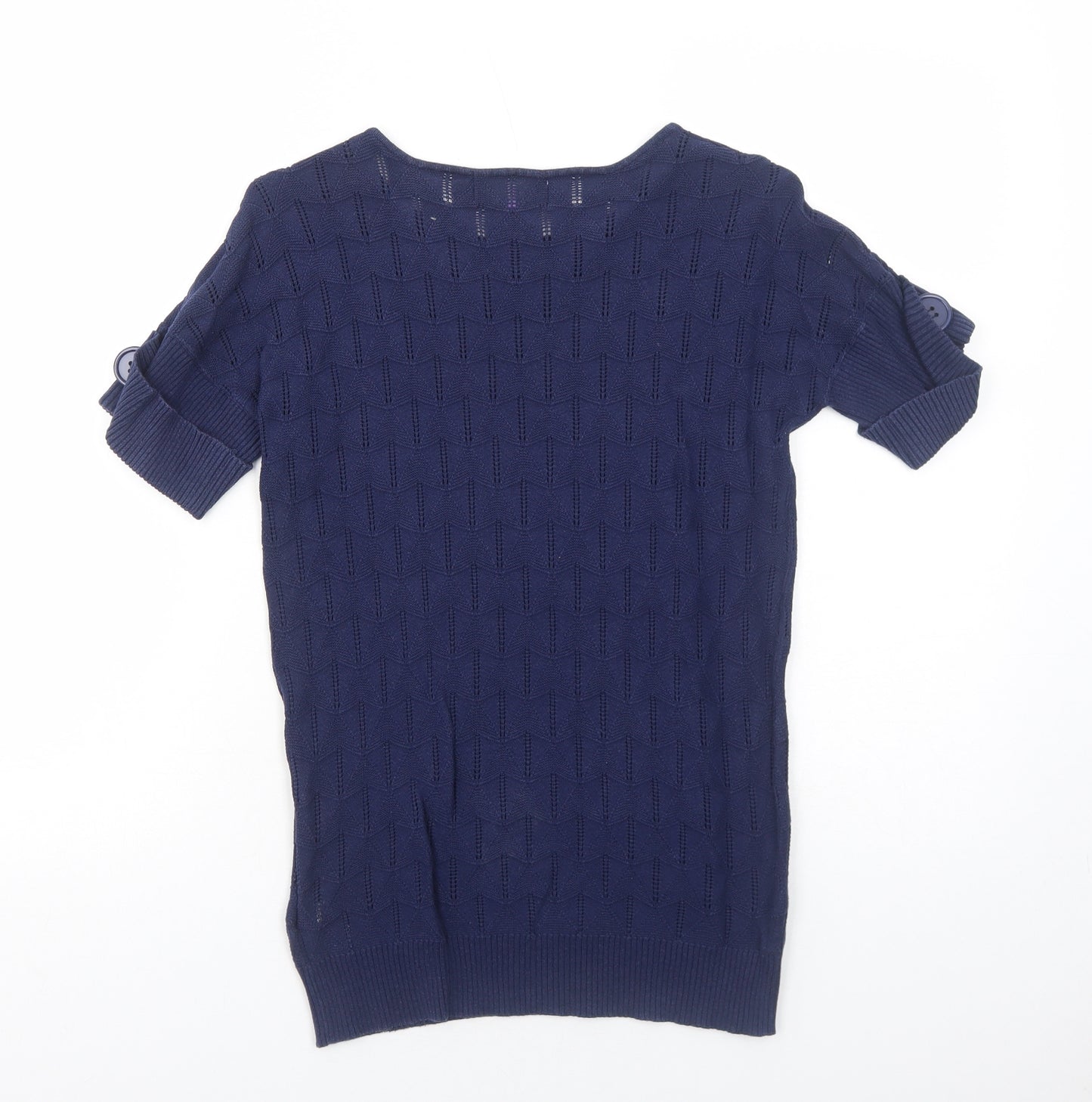 Purple Womens Blue Geometric Cotton Basic T-Shirt Size S Boat Neck