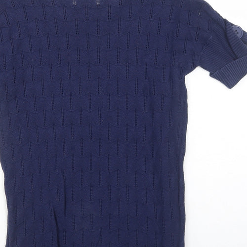 Purple Womens Blue Geometric Cotton Basic T-Shirt Size S Boat Neck