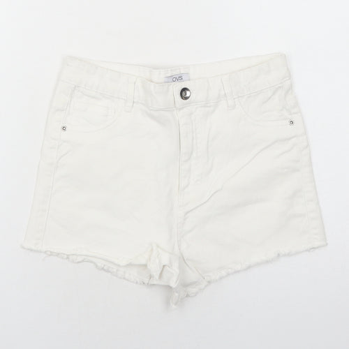 OVS Womens White Cotton Boyfriend Shorts Size 10 Regular Zip