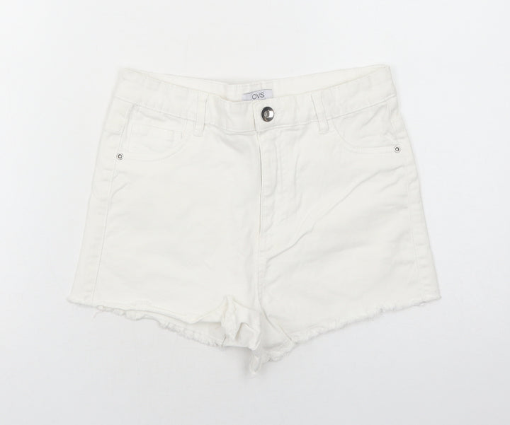 OVS Womens White Cotton Boyfriend Shorts Size 10 Regular Zip