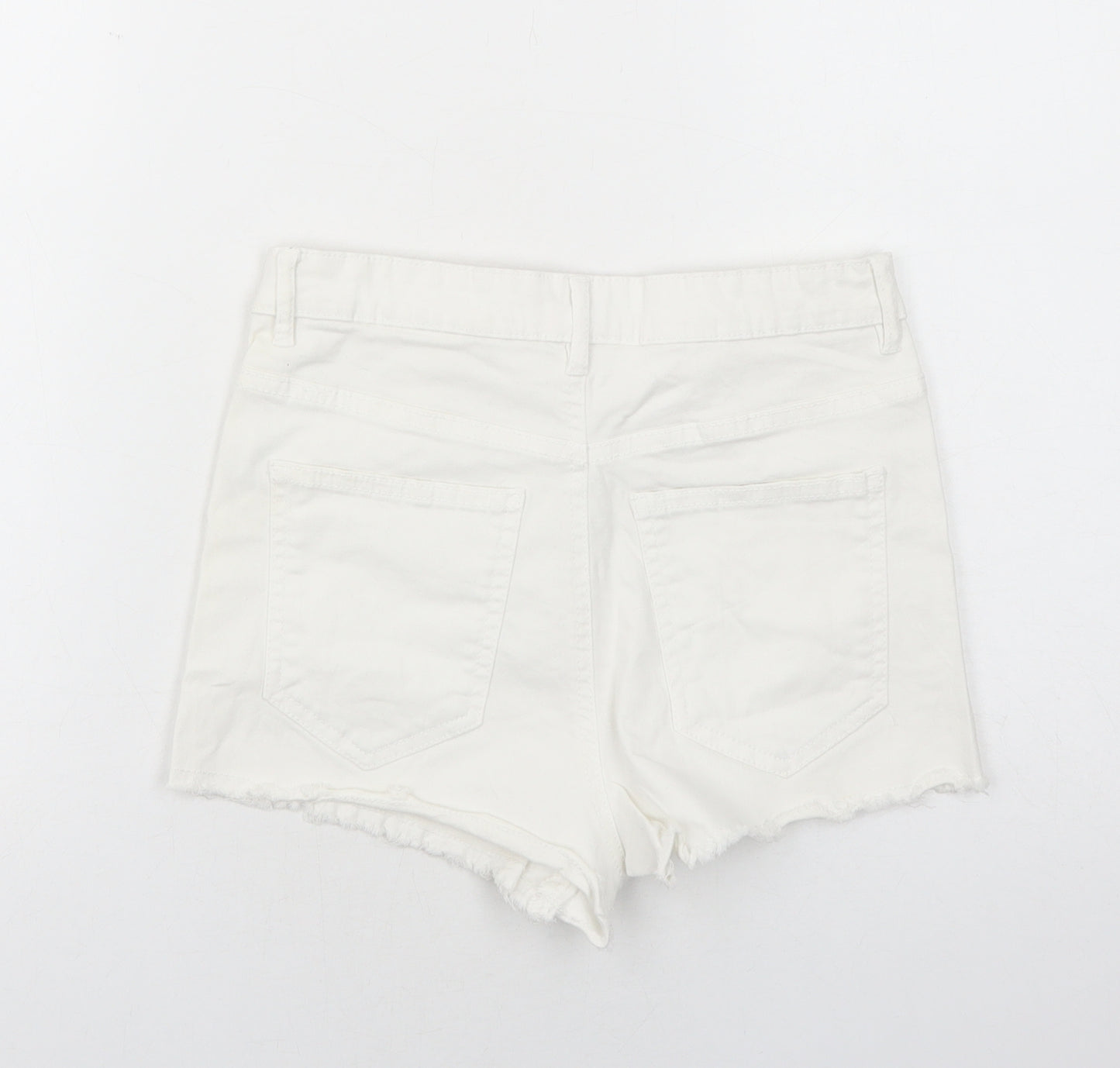 OVS Womens White Cotton Boyfriend Shorts Size 10 Regular Zip