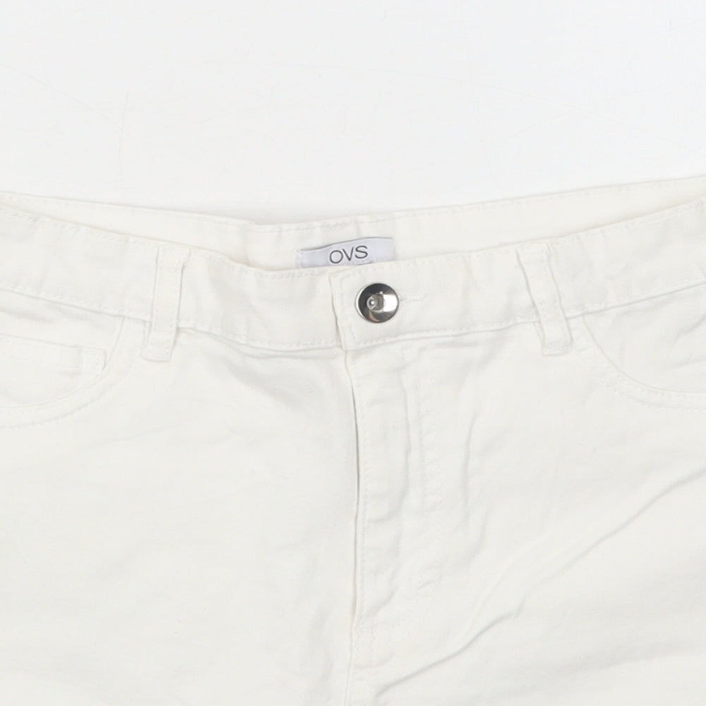 OVS Womens White Cotton Boyfriend Shorts Size 10 Regular Zip