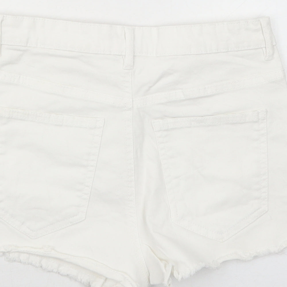 OVS Womens White Cotton Boyfriend Shorts Size 10 Regular Zip