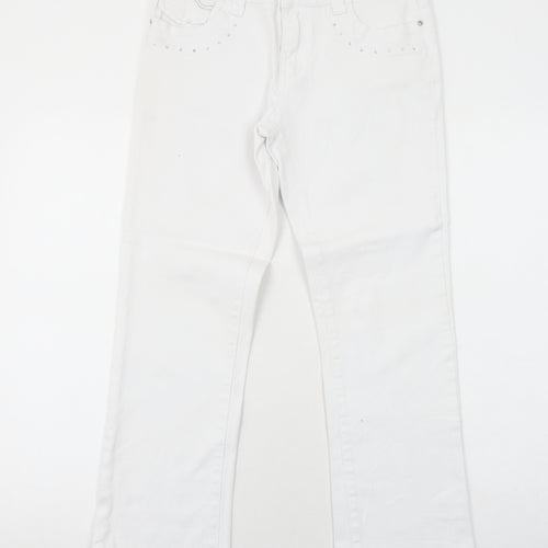 Onado Womens White Cotton Straight Jeans Size 10 Regular Zip