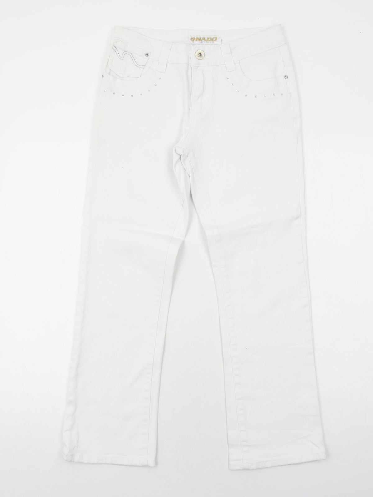Onado Womens White Cotton Straight Jeans Size 10 Regular Zip