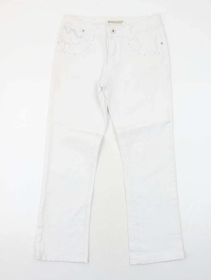 Onado Womens White Cotton Straight Jeans Size 10 Regular Zip
