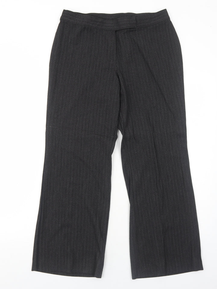 Marks and Spencer Womens Grey Striped Polyester Trousers Size 14 Regular Zip