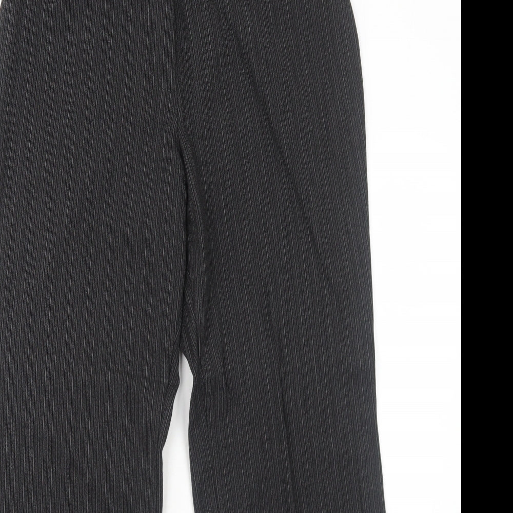 Marks and Spencer Womens Grey Striped Polyester Trousers Size 14 Regular Zip