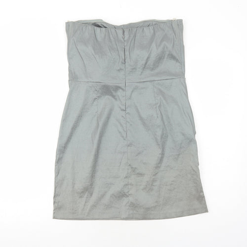 Alyn Paige Womens Grey Polyester Mini Size 12 Square Neck Zip - Front Pleat Detail