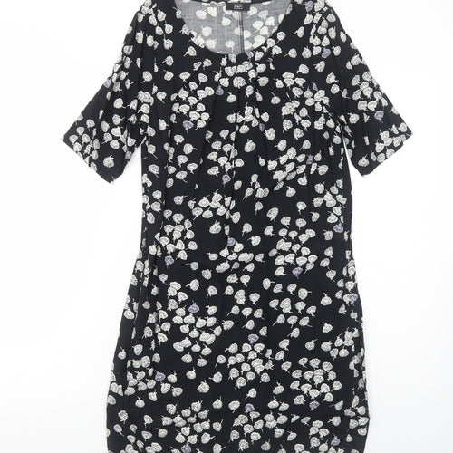 FF&F Womens Black Floral Viscose T-Shirt Dress Size 6 Boat Neck Pullover