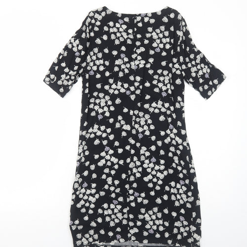 FF&F Womens Black Floral Viscose T-Shirt Dress Size 6 Boat Neck Pullover