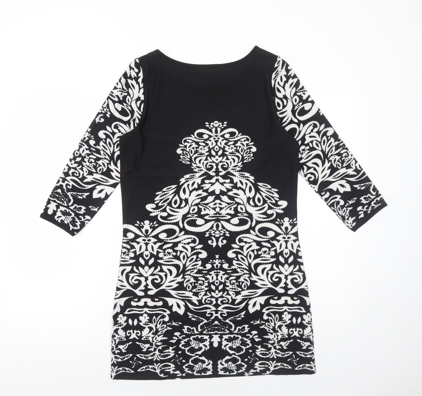 Klass Womens Black Geometric Polyester Mini Size S Boat Neck Pullover