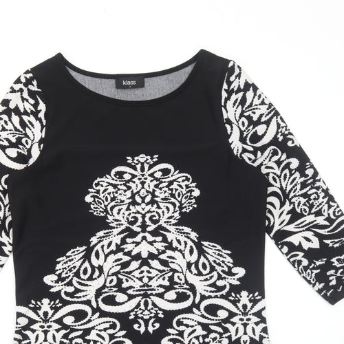 Klass Womens Black Geometric Polyester Mini Size S Boat Neck Pullover
