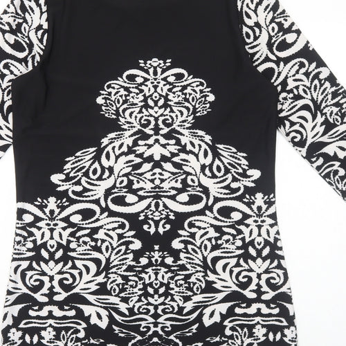Klass Womens Black Geometric Polyester Mini Size S Boat Neck Pullover