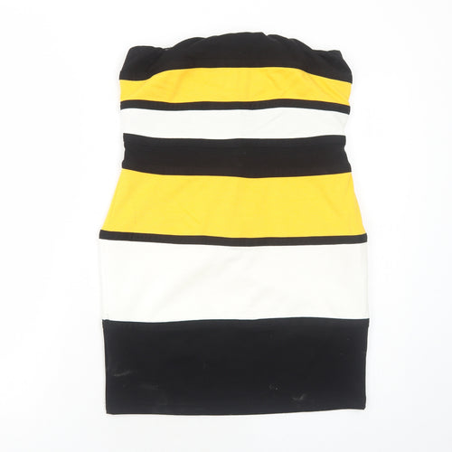AX Paris Womens Black Striped Polyester Mini Size 14 Square Neck Zip