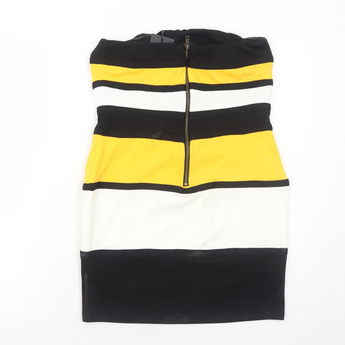 AX Paris Womens Black Striped Polyester Mini Size 14 Square Neck Zip