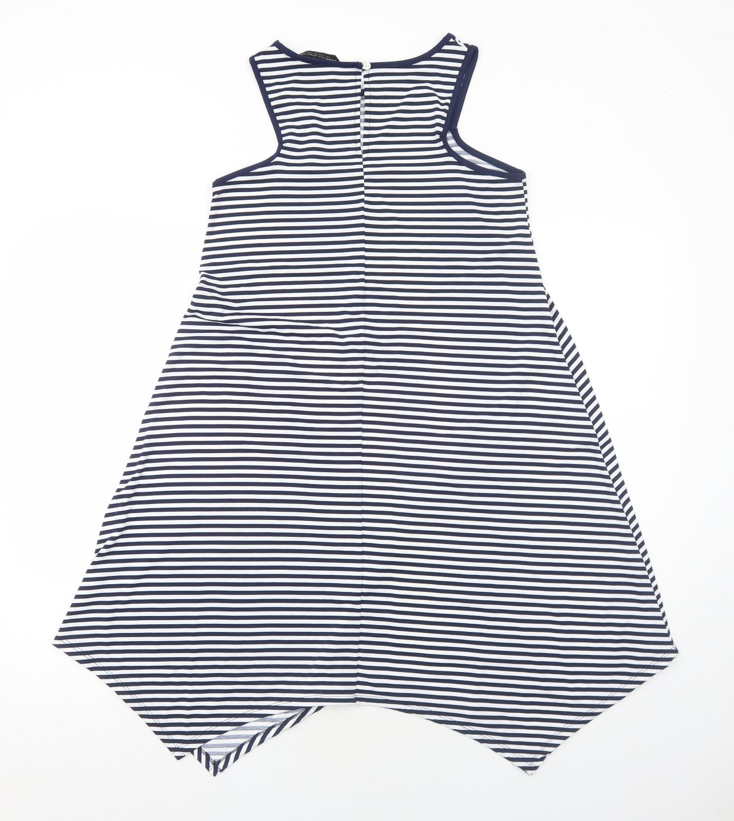 Dorothy Perkins Womens Blue Striped Polyester Tank Dress Size 8 Boat Neck Pullover - Asymmetric