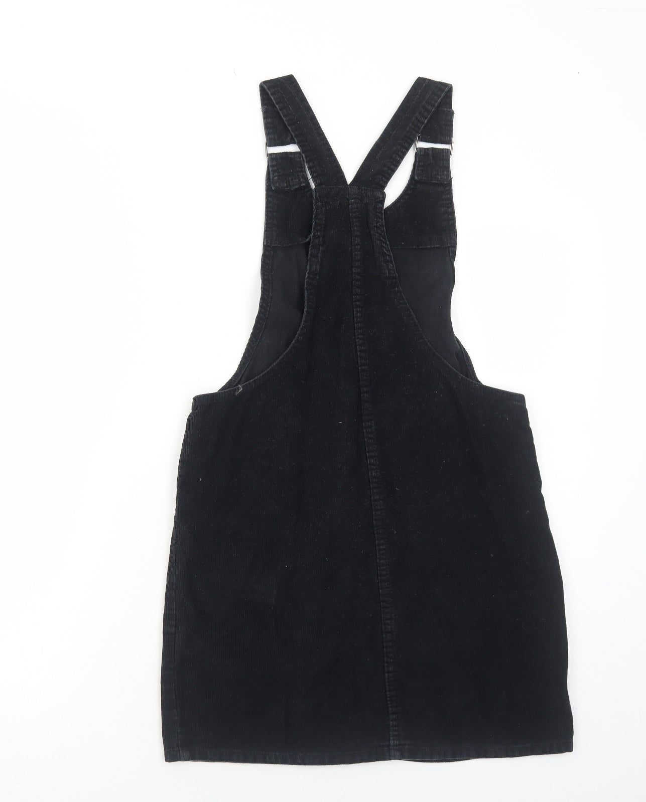 Primark Womens Black Cotton Pinafore/Dungaree Dress Size 8 Scoop Neck Button