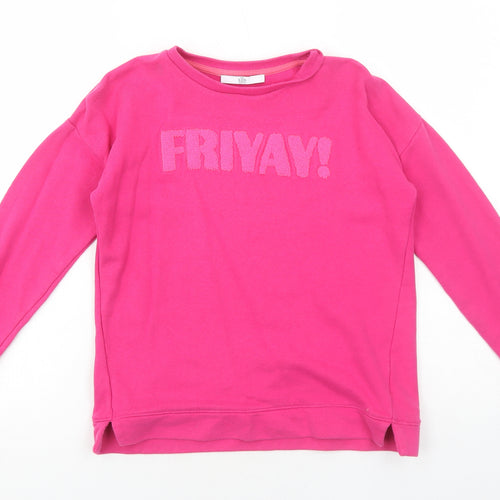 Marks and Spencer Girls Pink Cotton Pullover Sweatshirt Size 11-12 Years Pullover - Friyay!