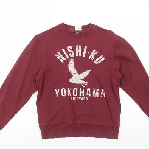 F&F Mens Red Cotton Pullover Sweatshirt Size S - Nishi Ku Yokohama