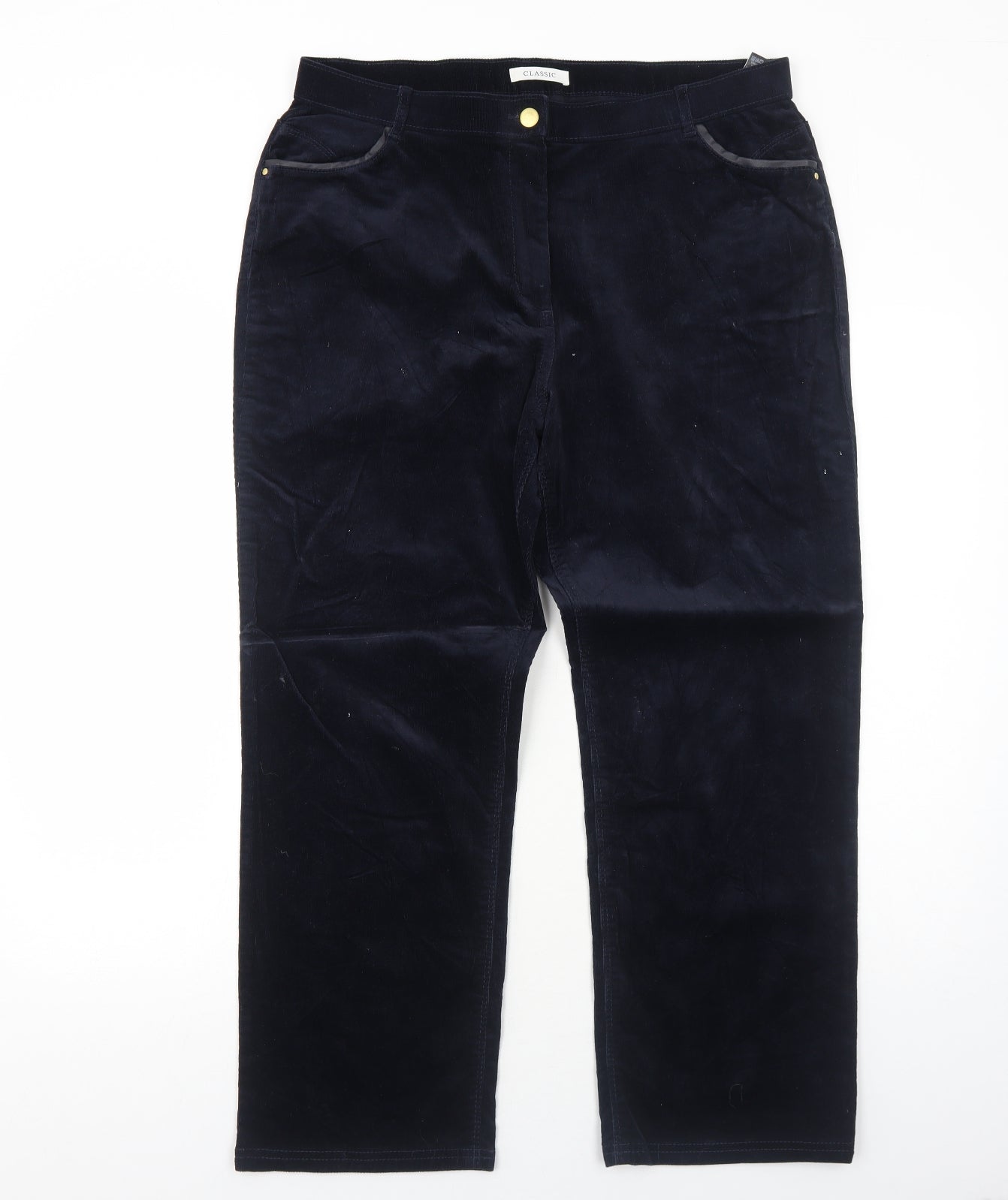 Marks and Spencer Womens Blue Cotton Trousers Size 16 Regular Zip