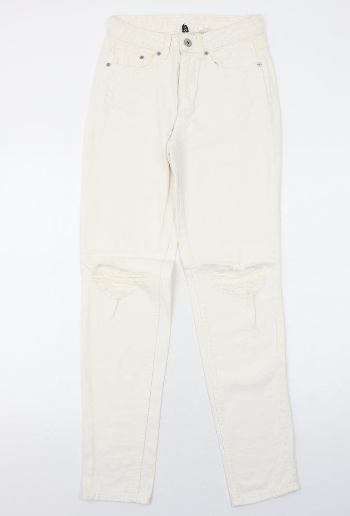 H&M Womens White Cotton Skinny Jeans Size 4 Regular Zip