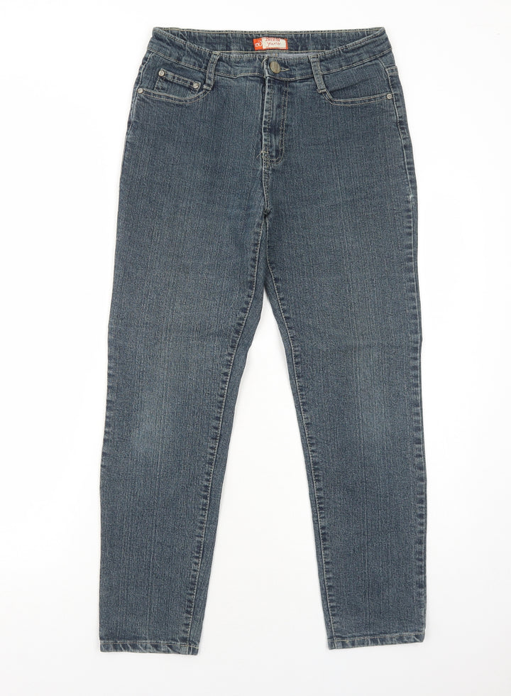 ZHIXIN Jeans Womens Blue Cotton Tapered Jeans Size 12 Regular Zip - Embroidered Pockets
