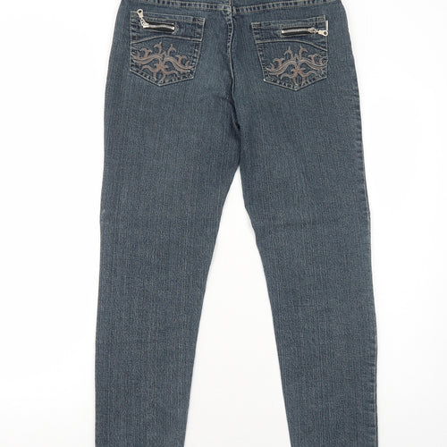 ZHIXIN Jeans Womens Blue Cotton Tapered Jeans Size 12 Regular Zip - Embroidered Pockets