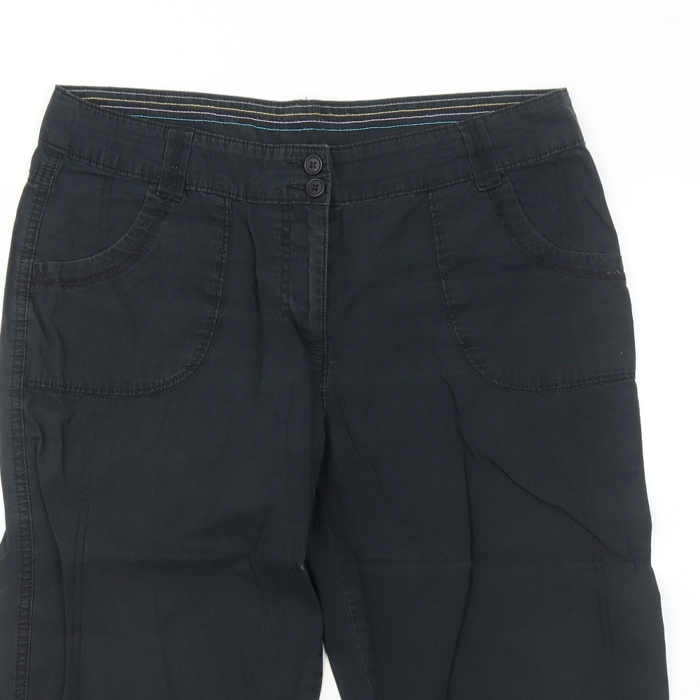 Marks and Spencer Womens Black Cotton Capri Trousers Size 14 Regular Zip