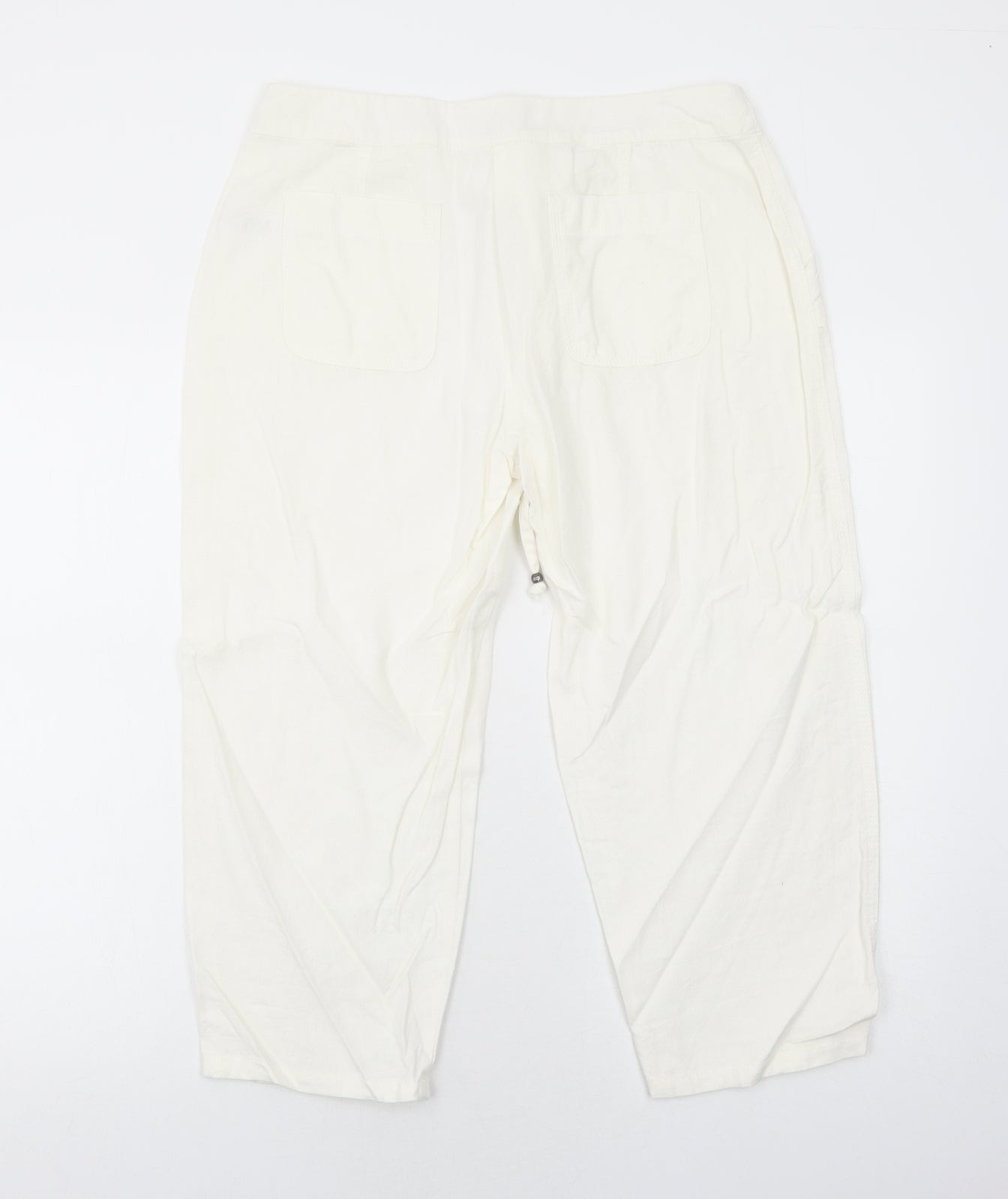 Papaya Womens White Linen Cropped Trousers Size 12 Regular Zip