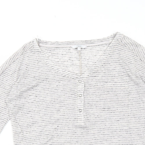 NEXT Womens White Striped Polyester Basic T-Shirt Size 8 V-Neck