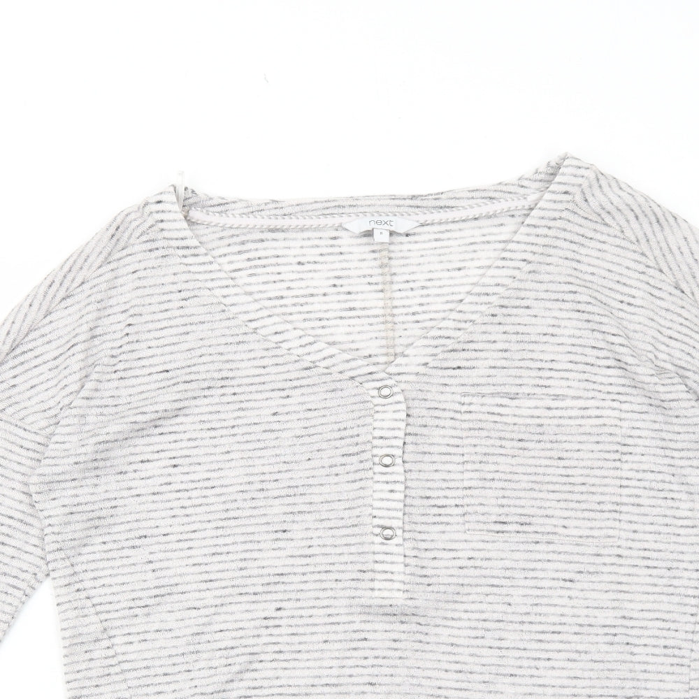 NEXT Womens White Striped Polyester Basic T-Shirt Size 8 V-Neck